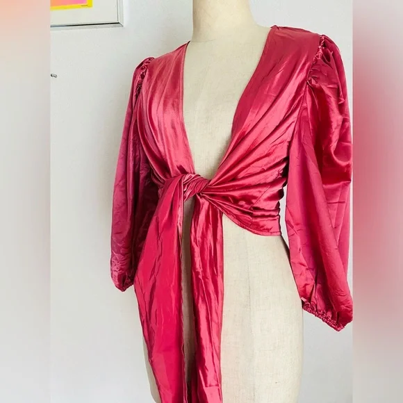 Forever 21 Red Satin Tie-Front Top - Picture 10 of 10